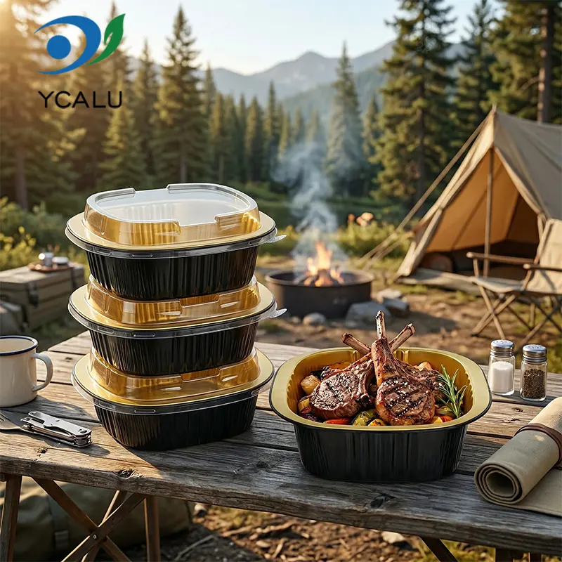 Disposable binaural square box ສີດໍາຄໍາ Aluminum Foil Containers