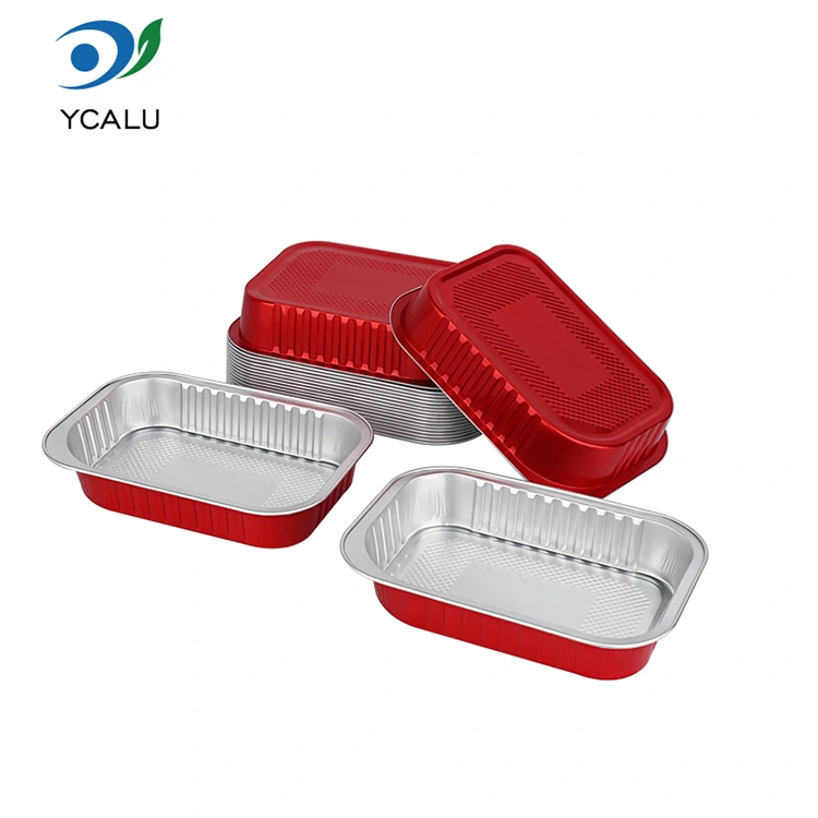 ການໃຫ້ອາຫານທີ່ຖິ້ມໄດ້ປະທັບຕາຮູບສີ່ຫຼ່ຽມມົນສີແດງອາລູມິນຽມຟອຍບັນຈຸບັນຈຸ