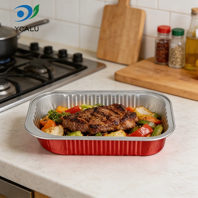 ການໃຫ້ອາຫານທີ່ຖິ້ມໄດ້ປະທັບຕາຮູບສີ່ຫຼ່ຽມມົນສີແດງອາລູມິນຽມຟອຍບັນຈຸບັນຈຸ