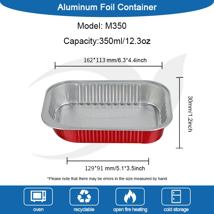 ການໃຫ້ອາຫານທີ່ຖິ້ມໄດ້ປະທັບຕາຮູບສີ່ຫຼ່ຽມມົນສີແດງອາລູມິນຽມຟອຍບັນຈຸບັນຈຸ
