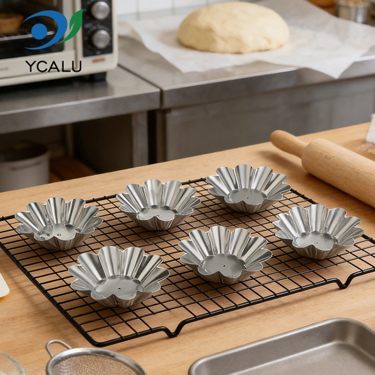 Disposable Chrysanthemum Egg Tart Tray Silver Aluminum Foil ຕູ້ບັນຈຸອາຫານ