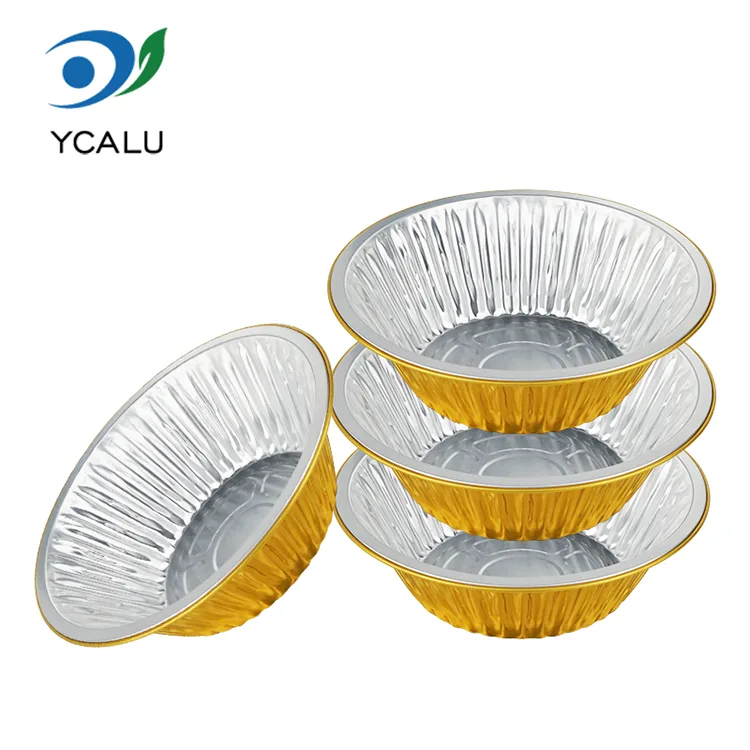 Disposable Outdoor Catering Golden Round Shape Aluminum Foil Containers