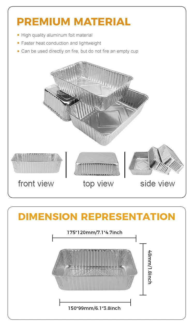 Rectangular bread takeaway Silver Aluminum Foil Containers
